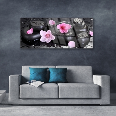 Tableaux sur verre Pierres fleurs art rose noir