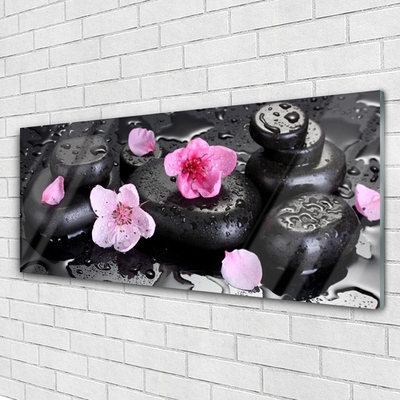 Tableaux sur verre Pierres fleurs art rose noir