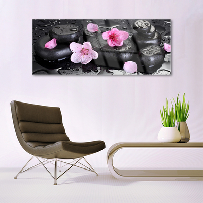 Tableaux sur verre Pierres fleurs art rose noir