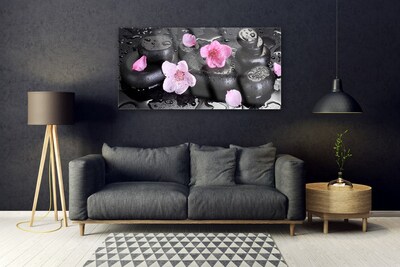 Tableaux sur verre Pierres fleurs art rose noir