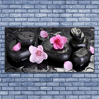 Tableaux sur verre Pierres fleurs art rose noir