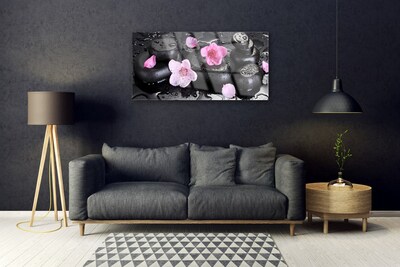 Tableaux sur verre Pierres fleurs art rose noir