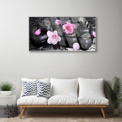 Tableaux sur verre Pierres fleurs art rose noir