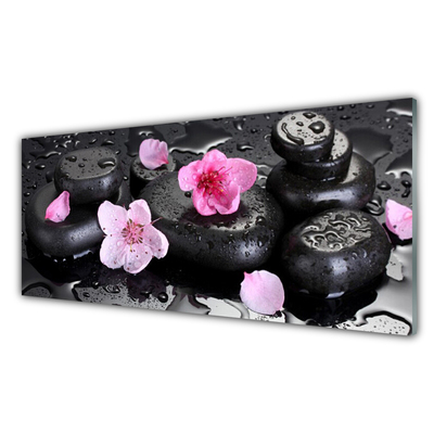 Tableaux sur verre Pierres fleurs art rose noir