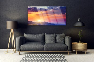 Tableaux sur verre Montagne soleil paysage multicolore