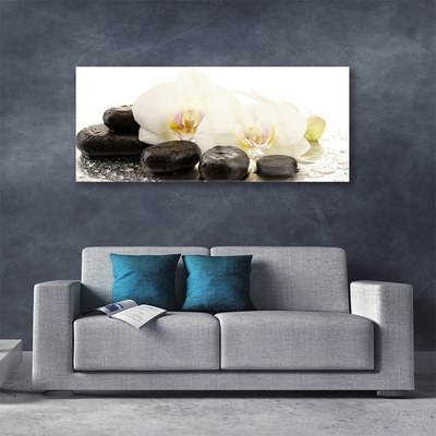 Tableaux sur verre Fleurs pierres art blanc noir