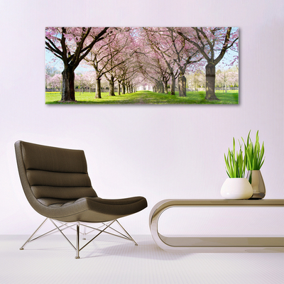 Tableaux sur verre Arbres sentier nature brun rose vert