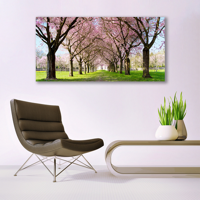 Tableaux sur verre Arbres sentier nature brun rose vert