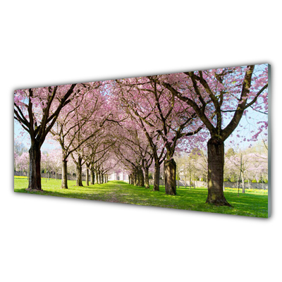 Tableaux sur verre Arbres sentier nature brun rose vert