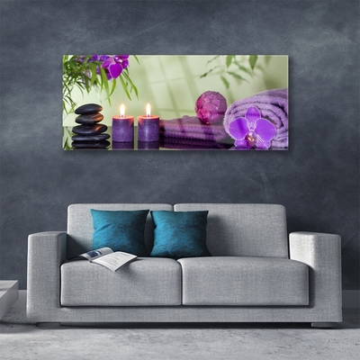 Tableaux sur verre Pierres bougies serviettes art noir rose violet