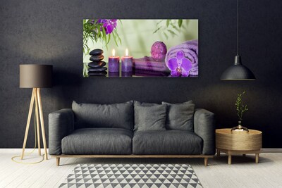 Tableaux sur verre Pierres bougies serviettes art noir rose violet