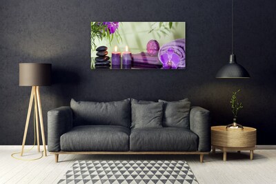 Tableaux sur verre Pierres bougies serviettes art noir rose violet