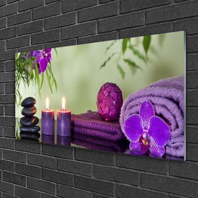 Tableaux sur verre Pierres bougies serviettes art noir rose violet