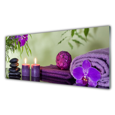 Tableaux sur verre Pierres bougies serviettes art noir rose violet