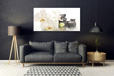 Tableaux sur verre Pierres fleurs floral blanc noir