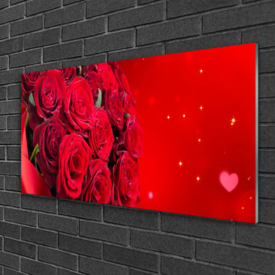 Tableaux sur verre Roses floral rouge