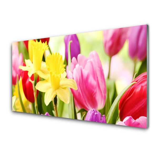 Tableaux sur verre Fleurs floral rouge jaune vert