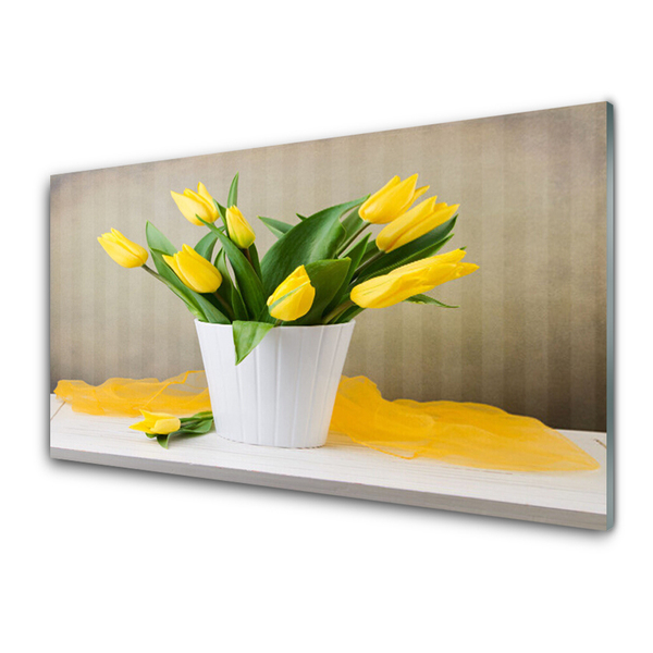 Tableaux sur verre Tulipes floral jaune vert