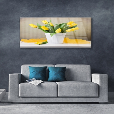 Tableaux sur verre Tulipes floral jaune vert