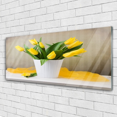 Tableaux sur verre Tulipes floral jaune vert