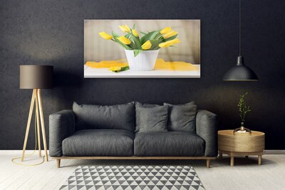 Tableaux sur verre Tulipes floral jaune vert