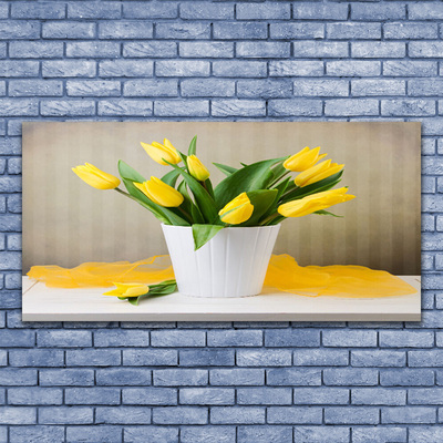 Tableaux sur verre Tulipes floral jaune vert