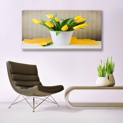 Tableaux sur verre Tulipes floral jaune vert