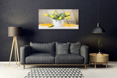 Tableaux sur verre Tulipes floral jaune vert