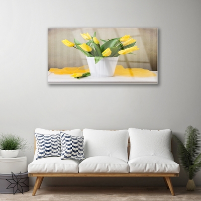 Tableaux sur verre Tulipes floral jaune vert