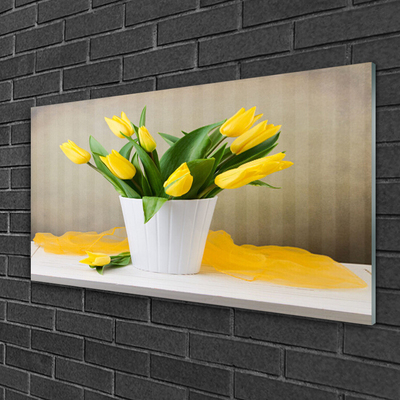 Tableaux sur verre Tulipes floral jaune vert