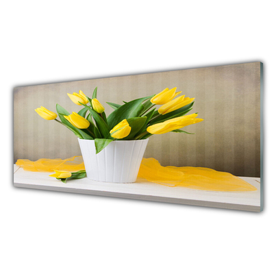 Tableaux sur verre Tulipes floral jaune vert