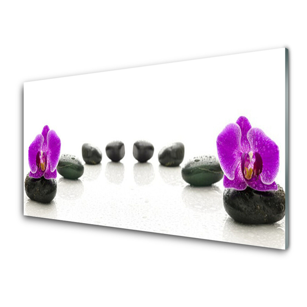 Tableaux sur verre Pierres fleurs art rose noir