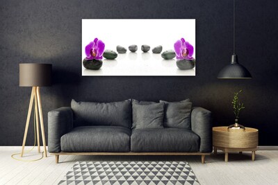 Tableaux sur verre Pierres fleurs art rose noir