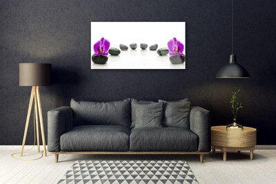 Tableaux sur verre Pierres fleurs art rose noir