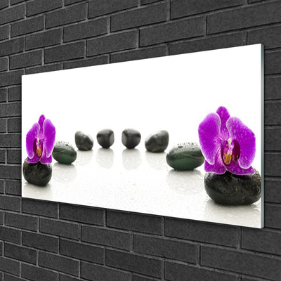 Tableaux sur verre Pierres fleurs art rose noir