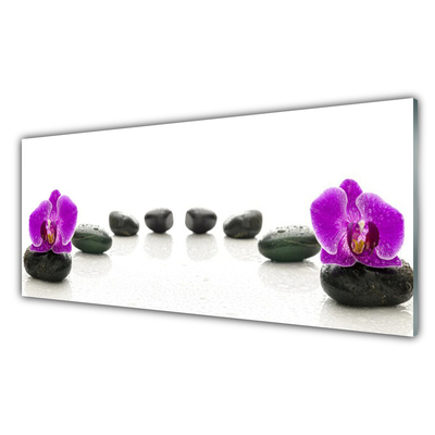 Tableaux sur verre Pierres fleurs art rose noir