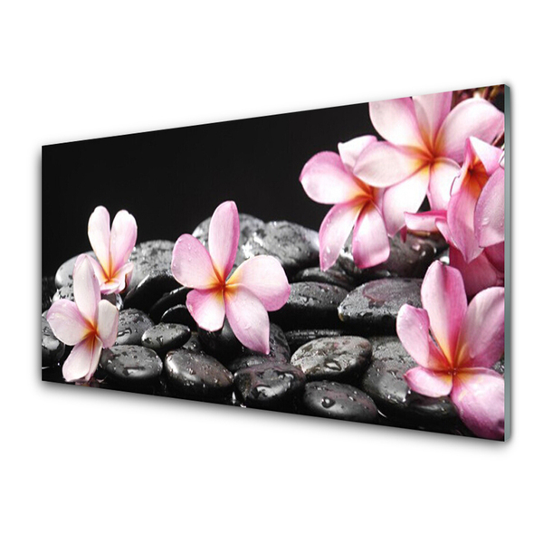 Tableaux sur verre Pierres fleurs floral rose noir