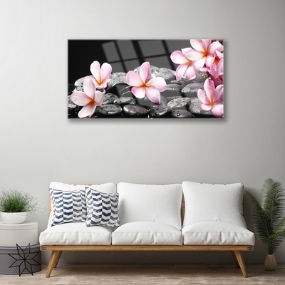 Tableaux sur verre Pierres fleurs floral rose noir