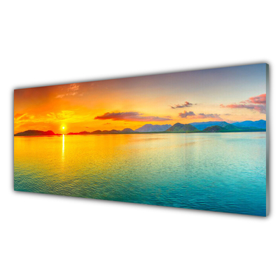 Tableaux sur verre Soleil mer paysage bleu jaune