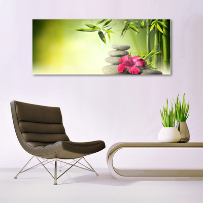 Tableaux sur verre Bambou pierres fleurs floral vert rouge gris