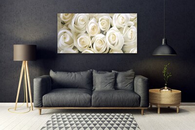 Tableaux sur verre Roses floral blanc