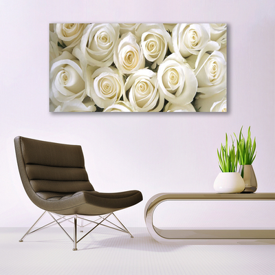 Tableaux sur verre Roses floral blanc