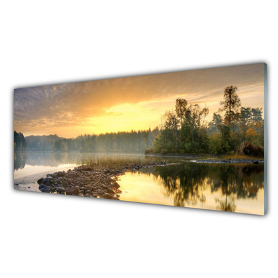 Tableaux sur verre Pierres lac mer paysage gris vert blanc jaune