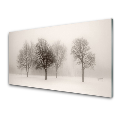 Tableaux sur verre Arbres neige paysage blanc brun