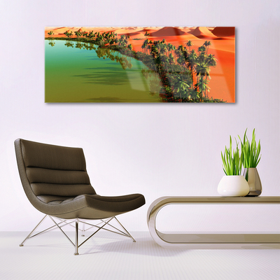 Tableaux sur verre Baie désert arbres paysage vert jaune