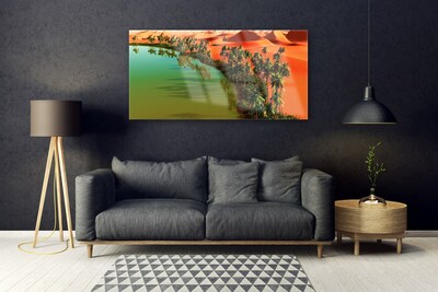 Tableaux sur verre Baie désert arbres paysage vert jaune