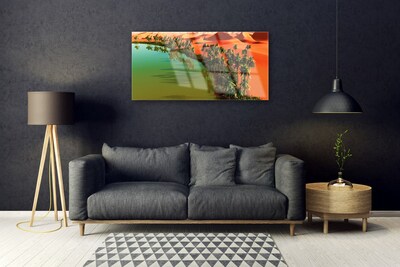 Tableaux sur verre Baie désert arbres paysage vert jaune