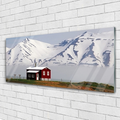 Tableaux sur verre Maison montagne paysage blanc gris brun vert