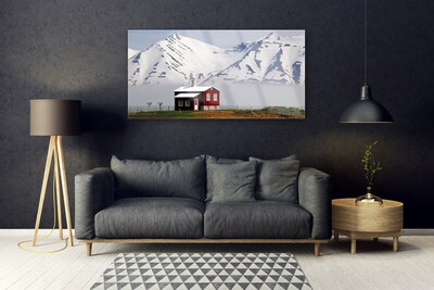 Tableaux sur verre Maison montagne paysage blanc gris brun vert