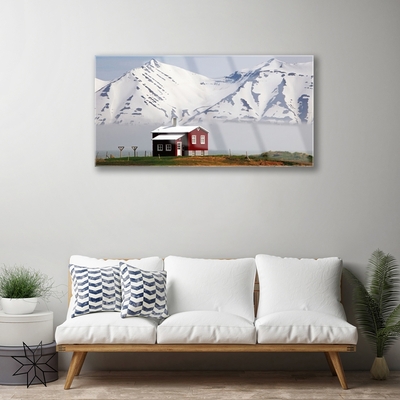 Tableaux sur verre Maison montagne paysage blanc gris brun vert